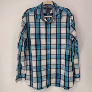 Tommy Hilfiger Button Down Mens Large Blue Plaid Good Classic Fit Cotton Shirt